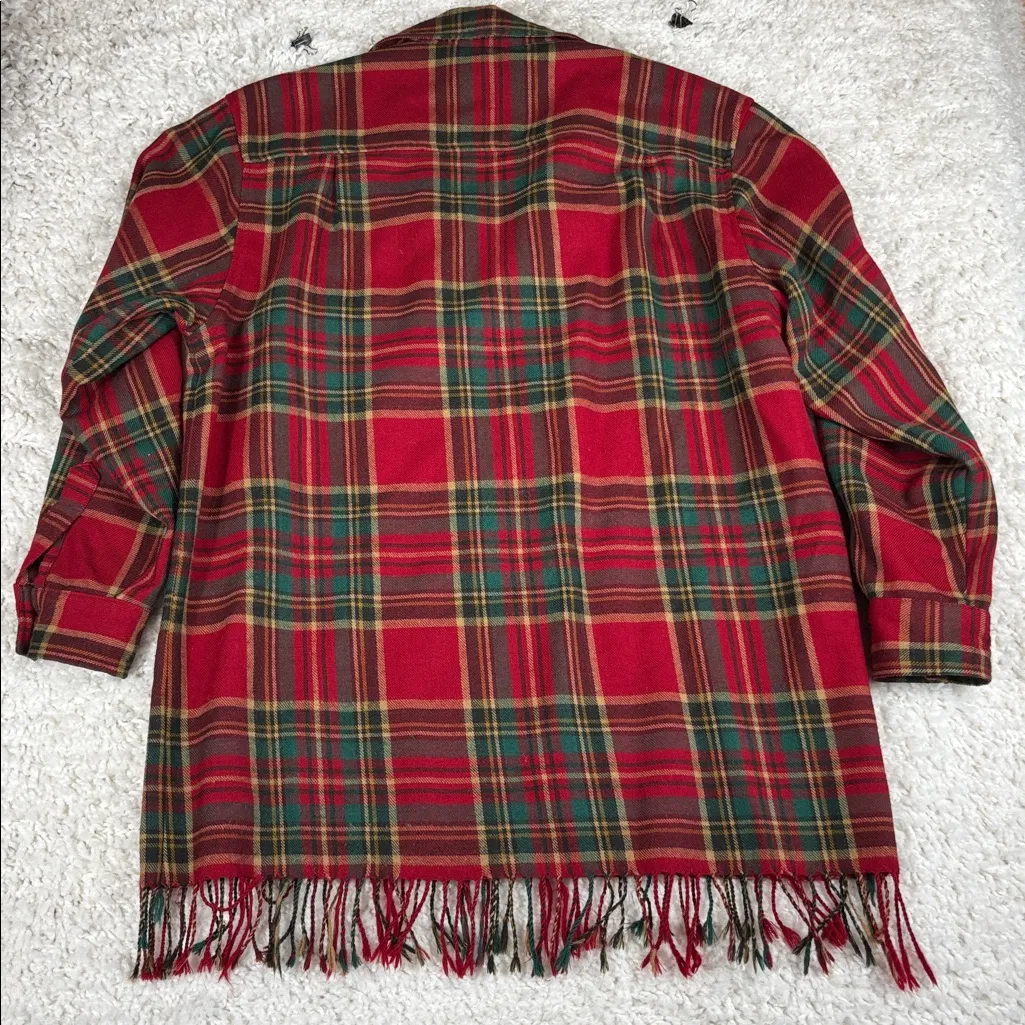 Breeches Women's 100% Wool, Full Zip Red Plaid Fringe Shacket, Size Medium - Image 7