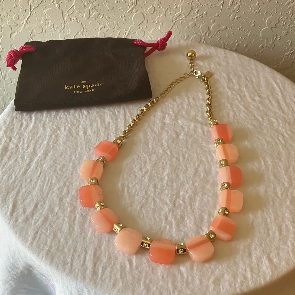 Kate Spade:Coral & Gold Tone Necklace- Statement Piece- jewelry bag - Image 12