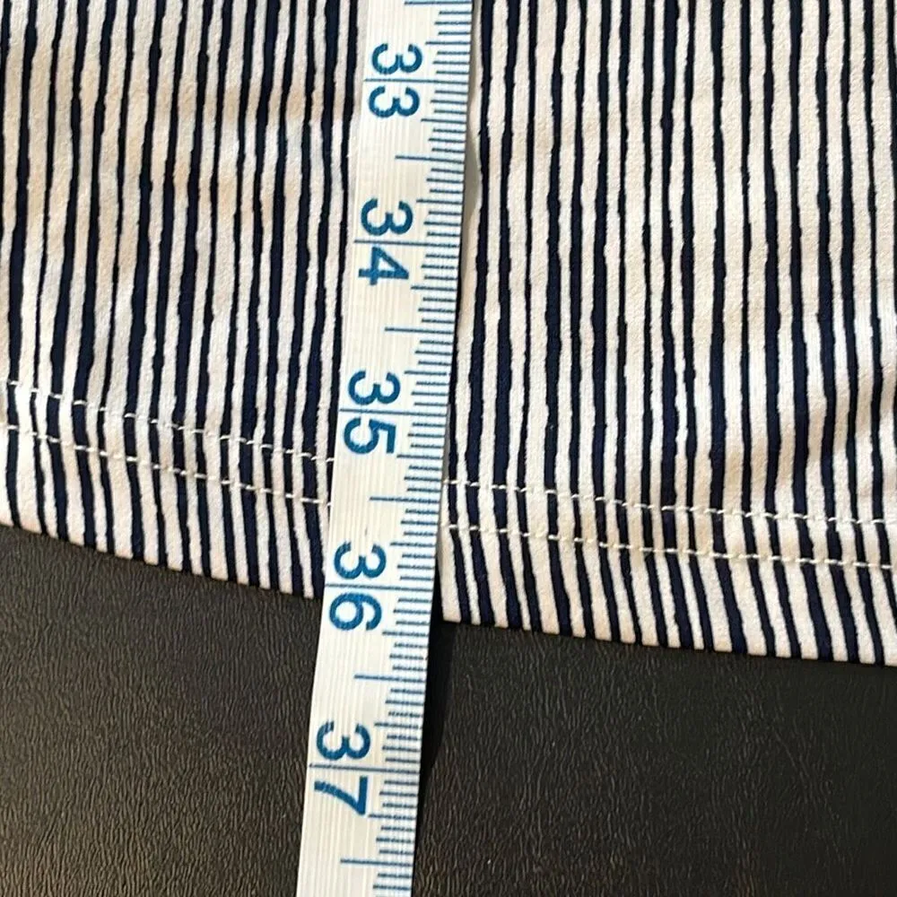 ELLE Women's Shift Dress Cold Shoulder Short Sleeve Striped Midi Large Navy Blue - Image 9