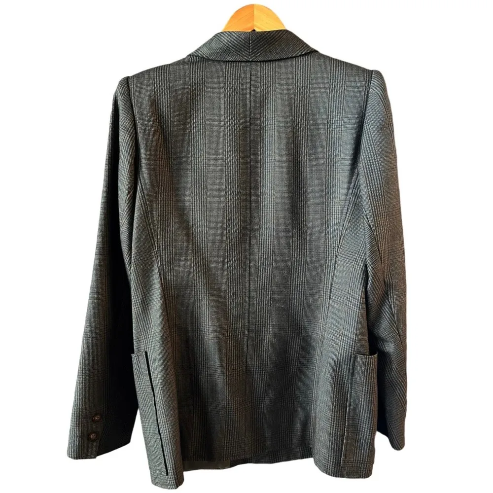 EMANUEL UNGARO PARIS Vintage Wool Blazer Houndstooth Pointed Collar Italy 42 EUC Green Size 8 - Image 6