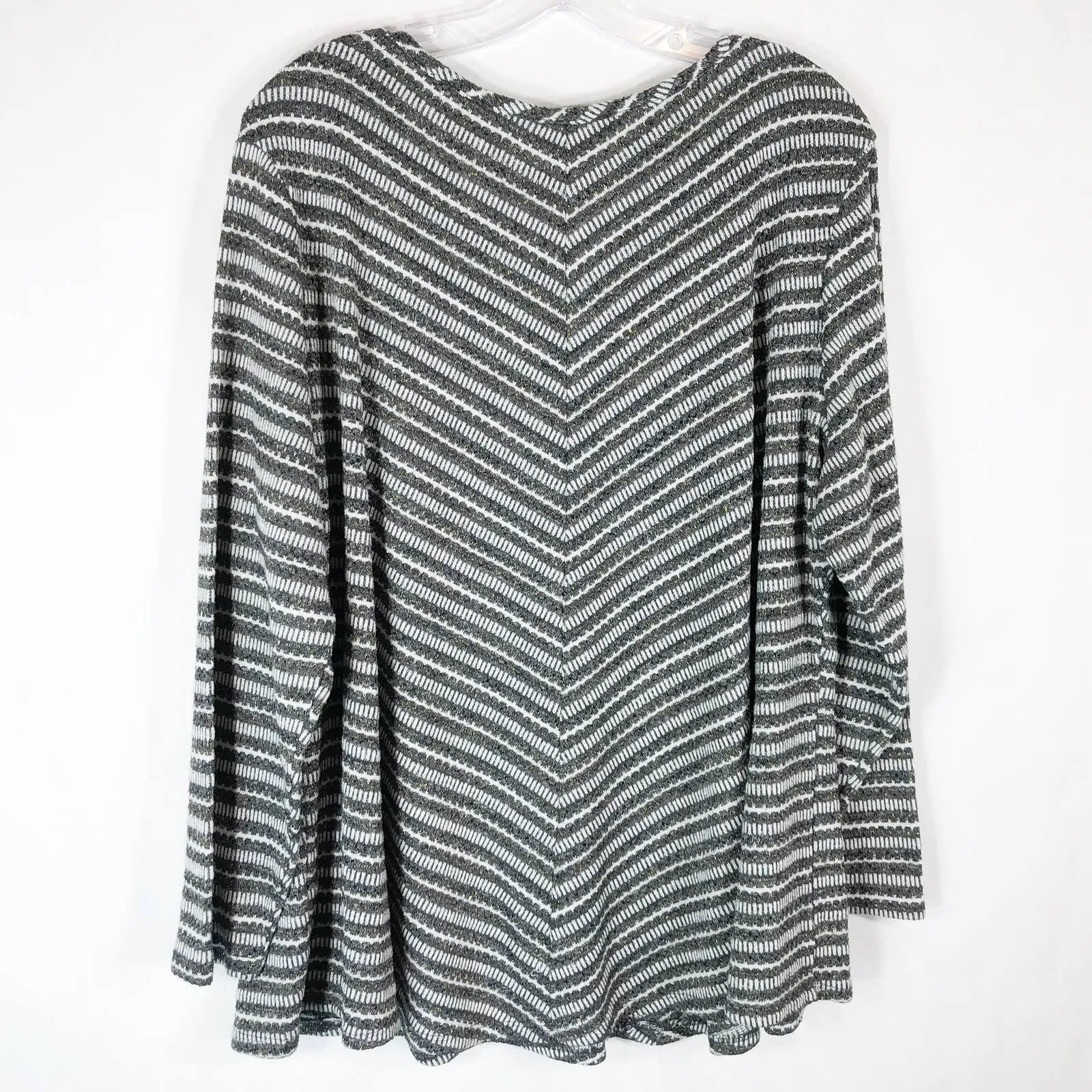 Avenue Plus Size 22 24 Sweater Top Gray Gold White Striped Lace Up V Neck 1272 - Image 2