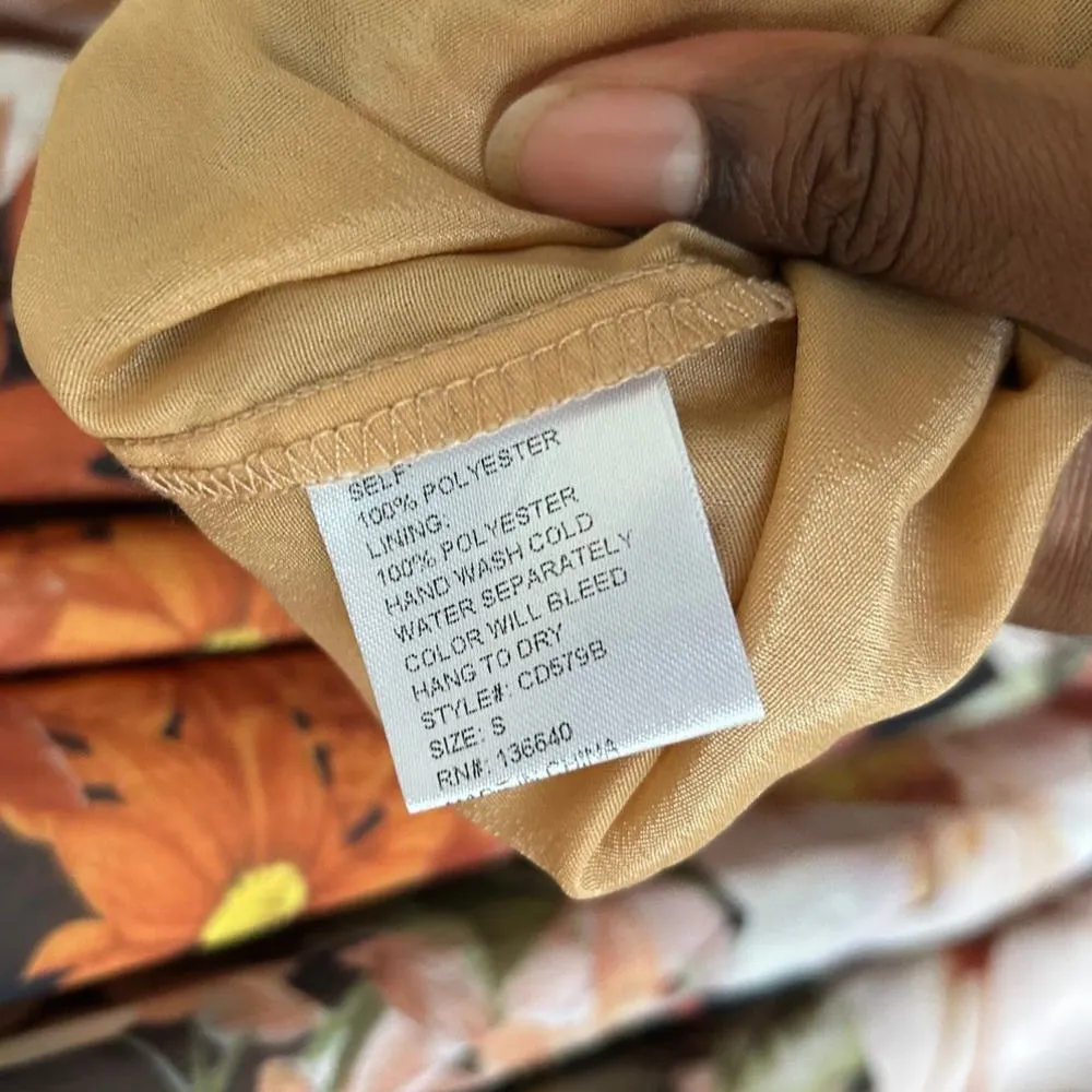 L'Atiste Burnt Orange Floral Semi Sheer Deep V Maxi Dress Size Small - Image 10