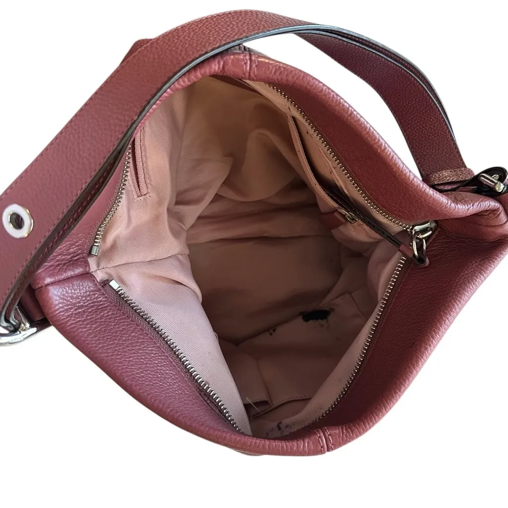 Coach Burgundy Pebbled Leather Zipper Closure Duffle Crossbody Shoulder Bag - Image 11