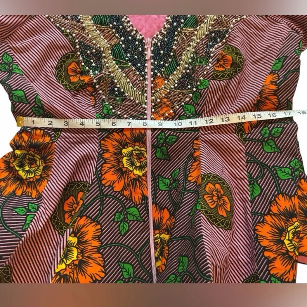 Ankara Short Sleeve Vibrant Multicolor Handmade Peplum Top size Large - Image 10