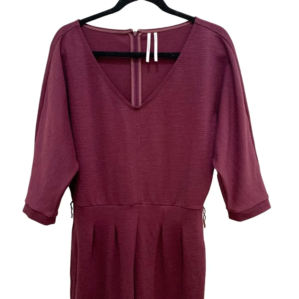 Anthropologie Sutton Ponte Jumpsuit v-neck purple plum textured pleated batwing - Image 9