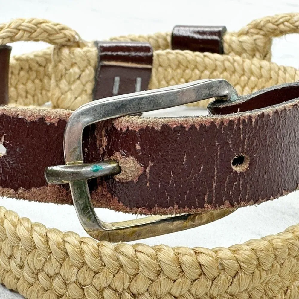 Vintage Womens Brown Leather Rope Stretch Belt Medium (M) ✨ - Image 2