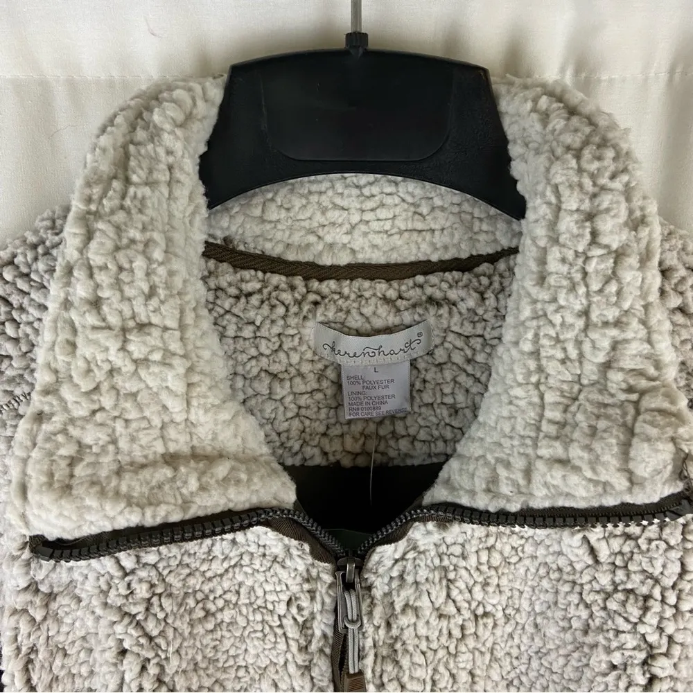 Keren Hart Cozy Fuzzy Lined Cream & Brown Full Zip Sherpa Vest Size Large - Image 9