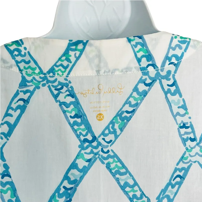Lilly Pulitzer White Turquoise Amelia Island Tunic Turtle Cove Lattice Sheer XS - Image 4