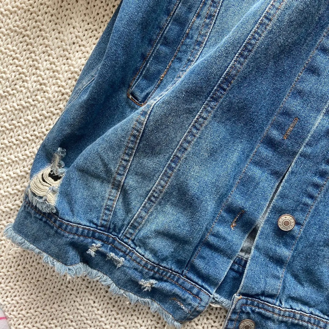Boohoo Ivivi Lucy Longline Distressed Denim Jacket  - Image 9