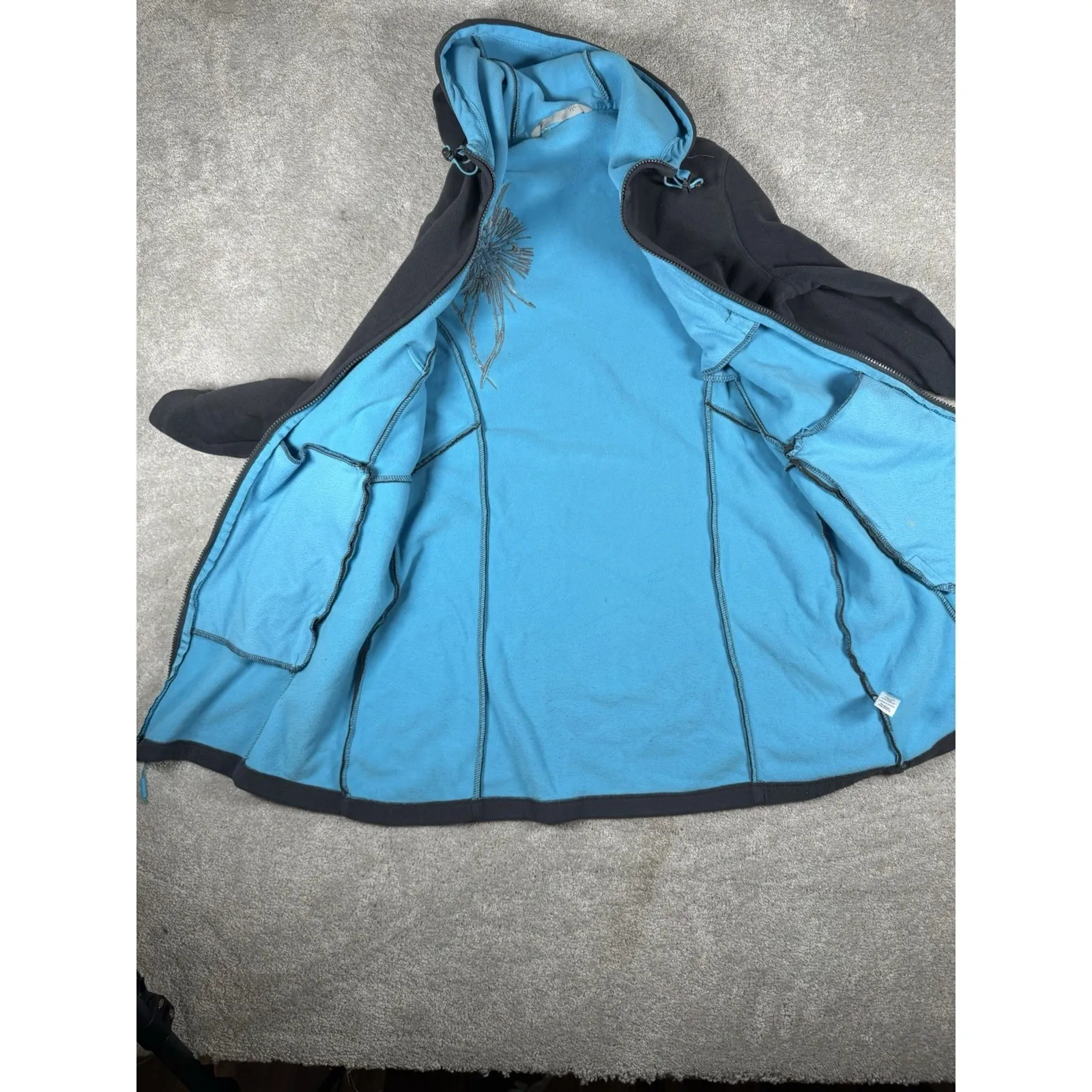 Athleta  Zip Up  Jacket Size S Gray And Teal With Stitched Flower‎ Design - Image 11