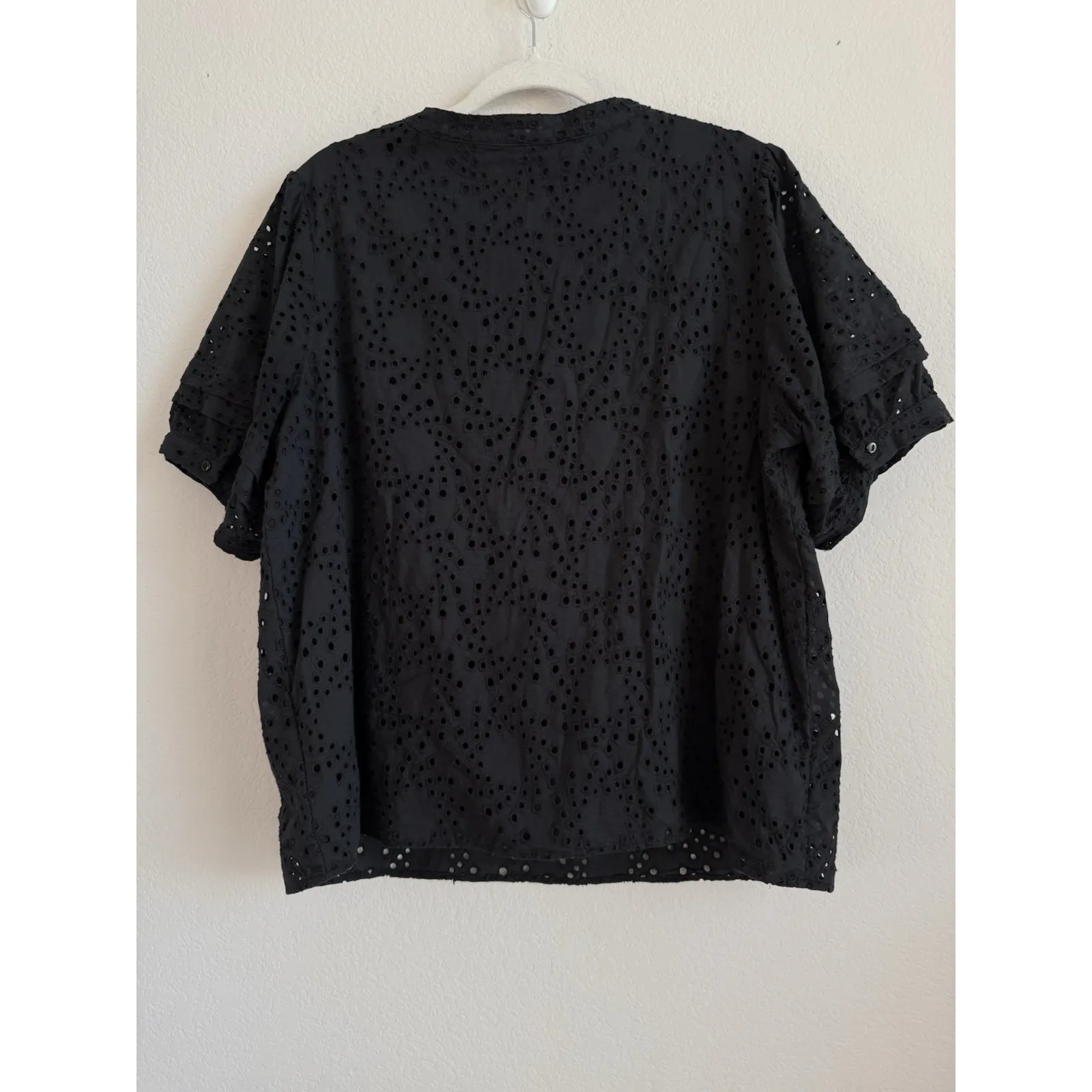 Leo & Nicole Women's Black Embroidered Eyelet Boho Blouse‎ Top Size 1X Lined - Image 9