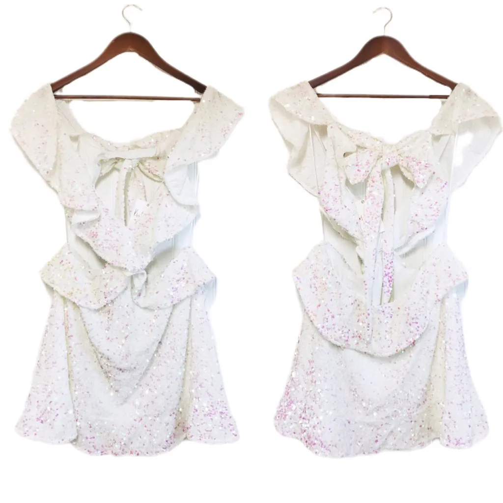 SHOW ME YOUR MUMU Zoey White‎ Sequin Cutout Mini Dress Iridescent XL X-Large New - Image 2