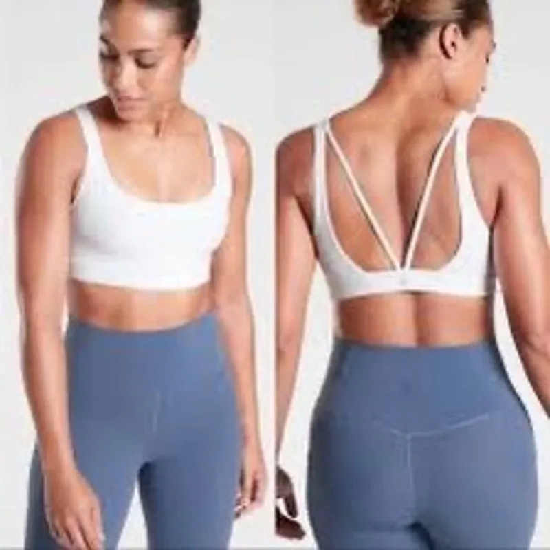 Athleta Exhale Bra White Strappy Sports Bra Medium - Image 2