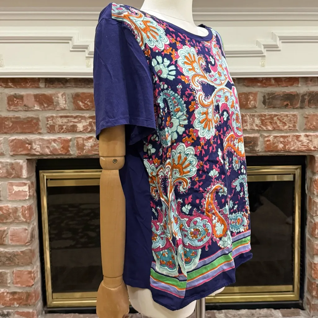 Maeve Paisley Short Sleeve Purple and Multicolor Floral Jewel Tone Top / L / EUC - Image 3