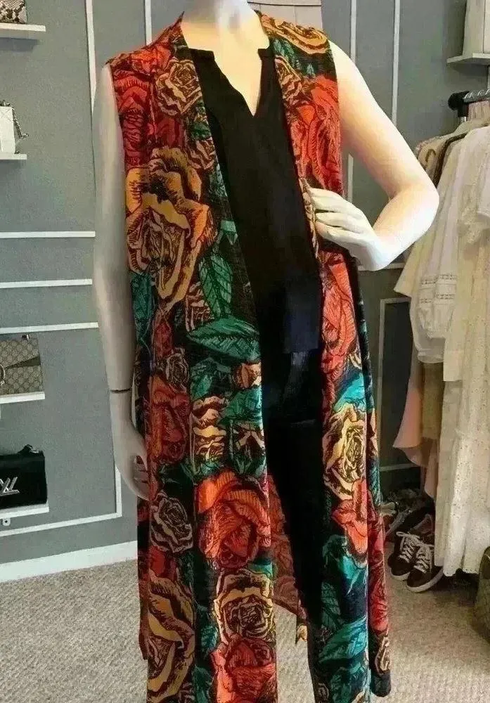 LuLaRoe Multicolor Floral Print Knit Sleeveless Vest Kimono Duster S L.  #256 - Image 4