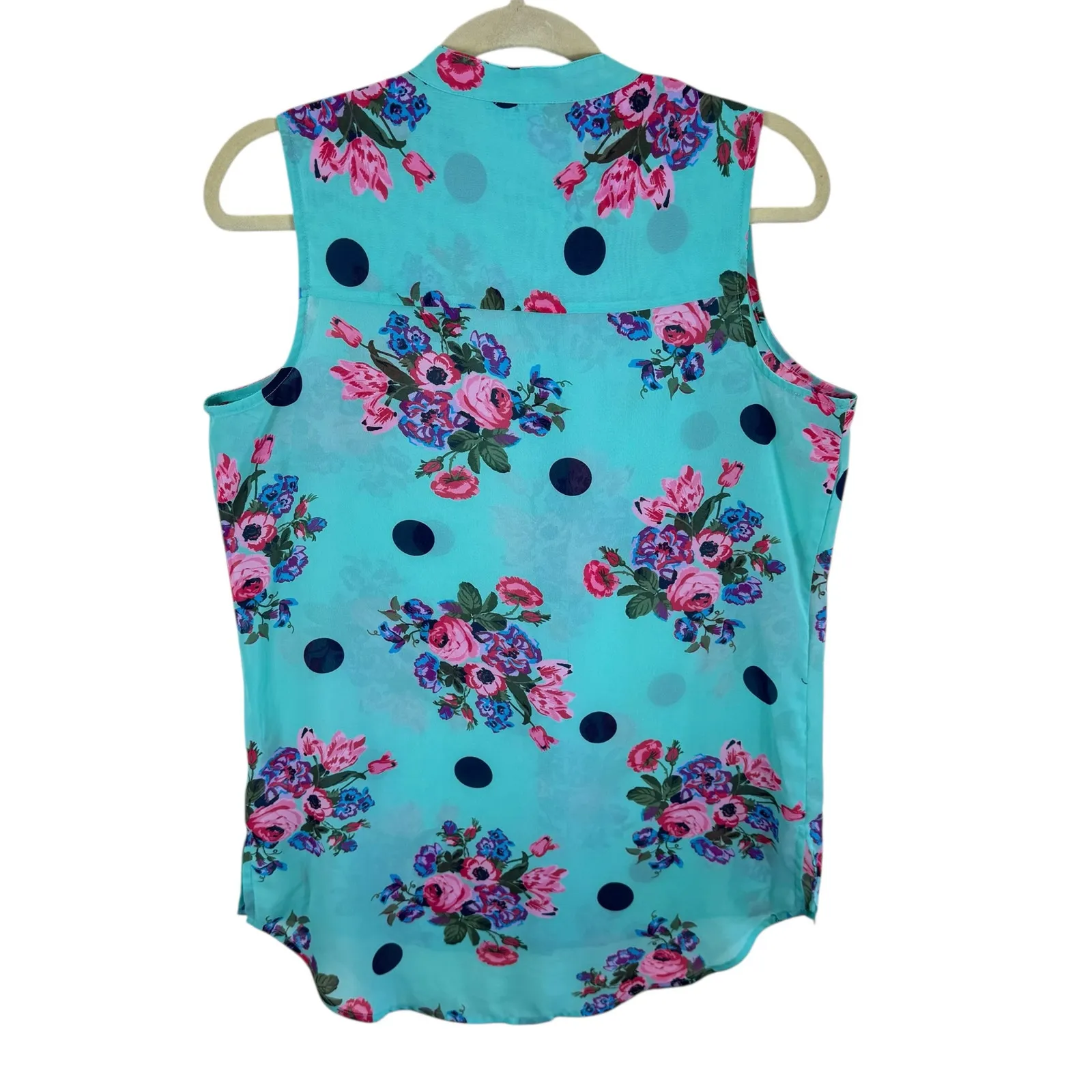 L'Amour Nanette Lepore NWOT Aquamarine Floral Sleeveless Sheer Chiffon Blouse L - Image 2