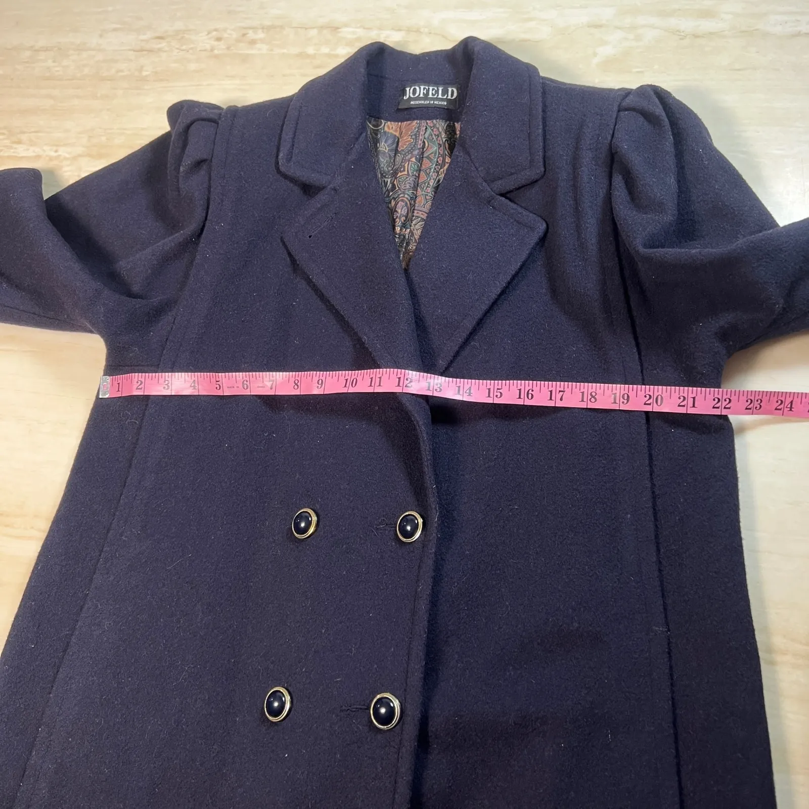 Jofeld Forstmann Wool Blend Double Breasted Long Coat Navy Blue XL - Image 7