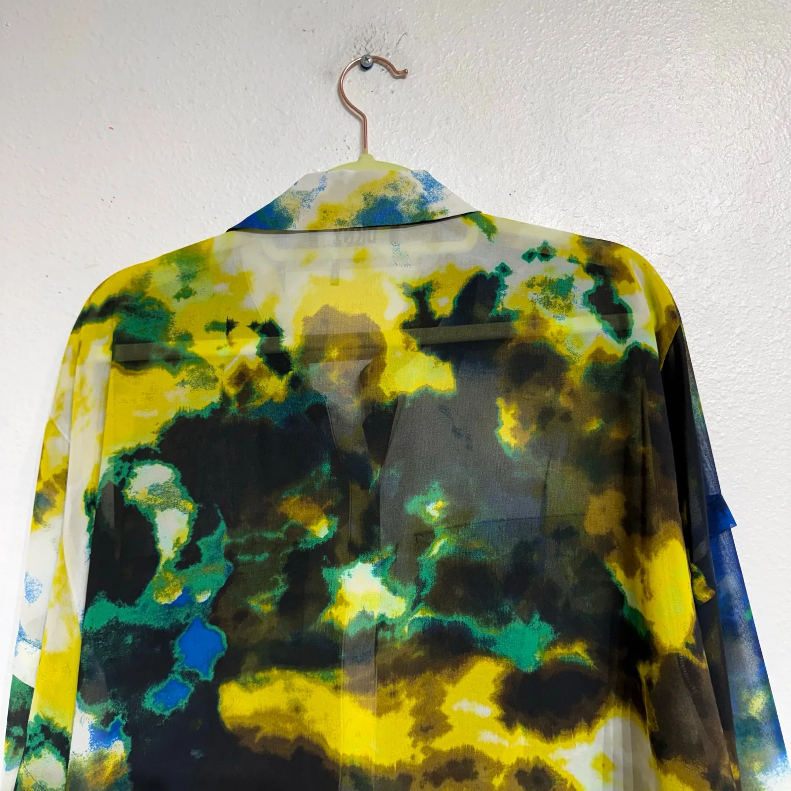 DKNY Black Sheer Cloud Print Button Down Blouse Sz L - Image 7