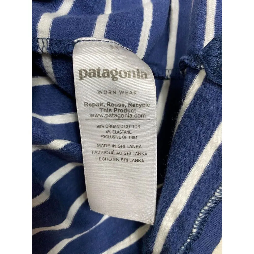 Patagonia Seatoller Dress Sz S Organic Cotton Stripe Blue White 3/4 Sleeve Shift - Image 5