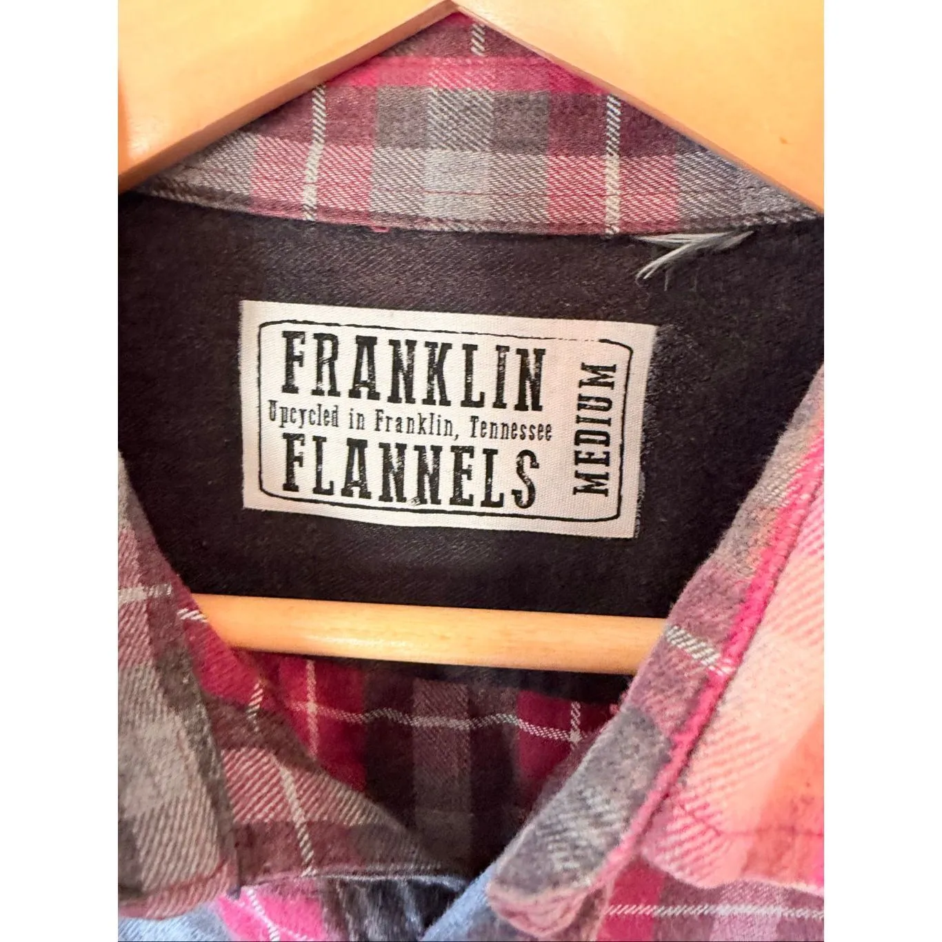 Franklin Flannels pink and gray bleached plaid flannel shirt Size Medium - Image 2