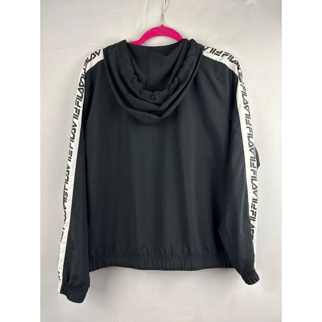 Fila Black Hooded Windbreaker Jacket Size L Made In China Polyester Unisex - Image 5