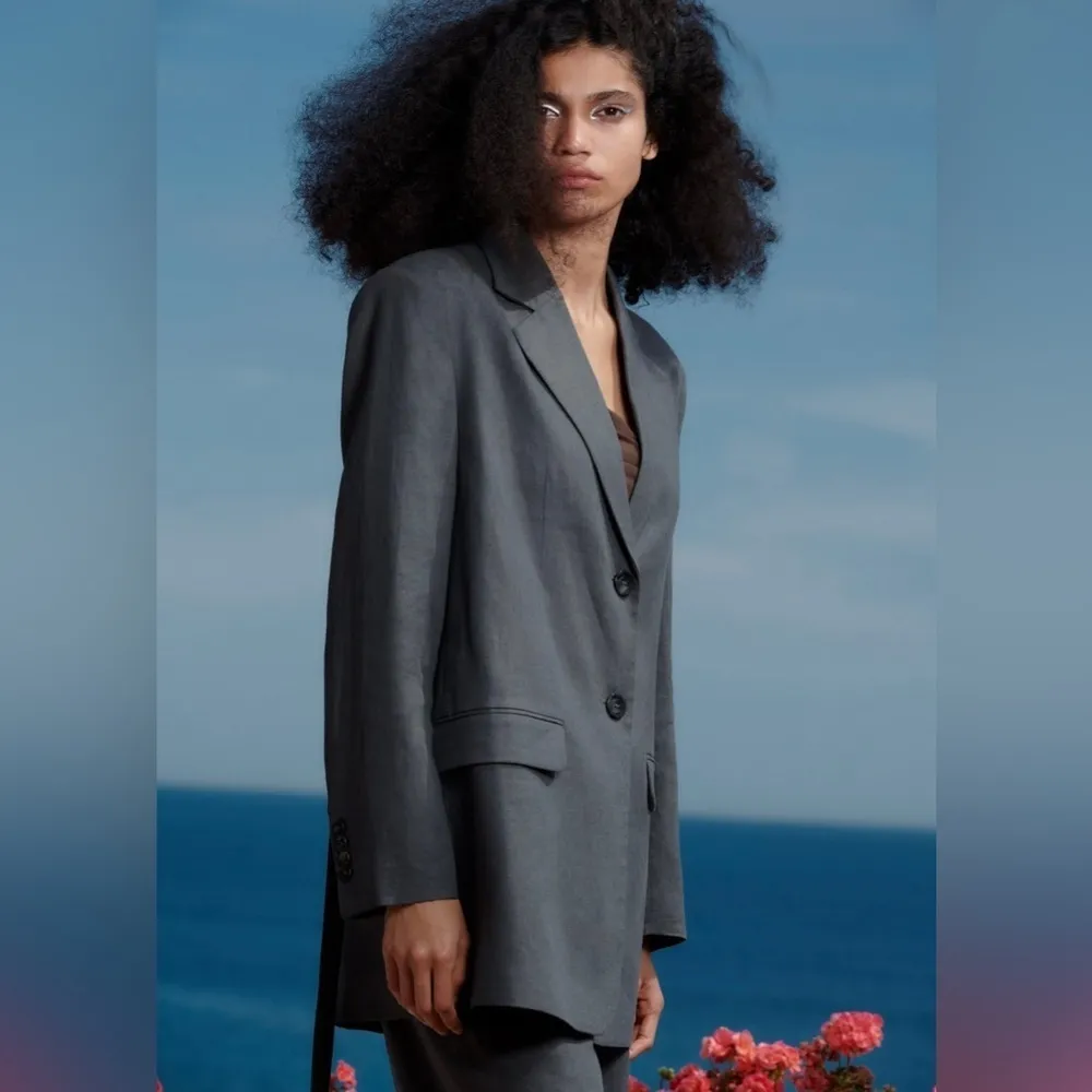 ZARA New Gray Linen Blend Belted Lapel Collar Long Sleeves Blazer Size S 2753129 - Image 7