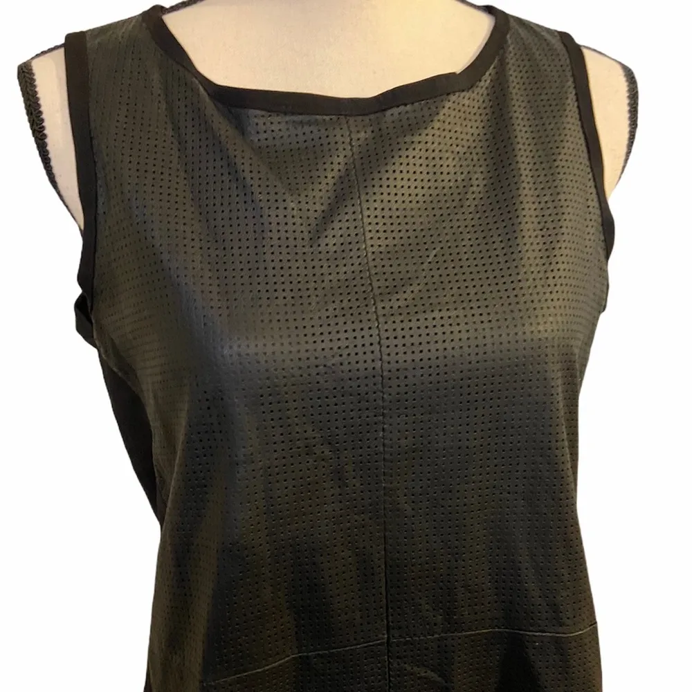 Black Leather Front Size Medium Sleeveless Dress. - Image 2