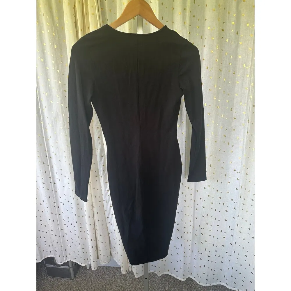 Express NWOT V Neck Long Sleeve Stretch Bodycon Essential Basic Black Dress S - Image 4