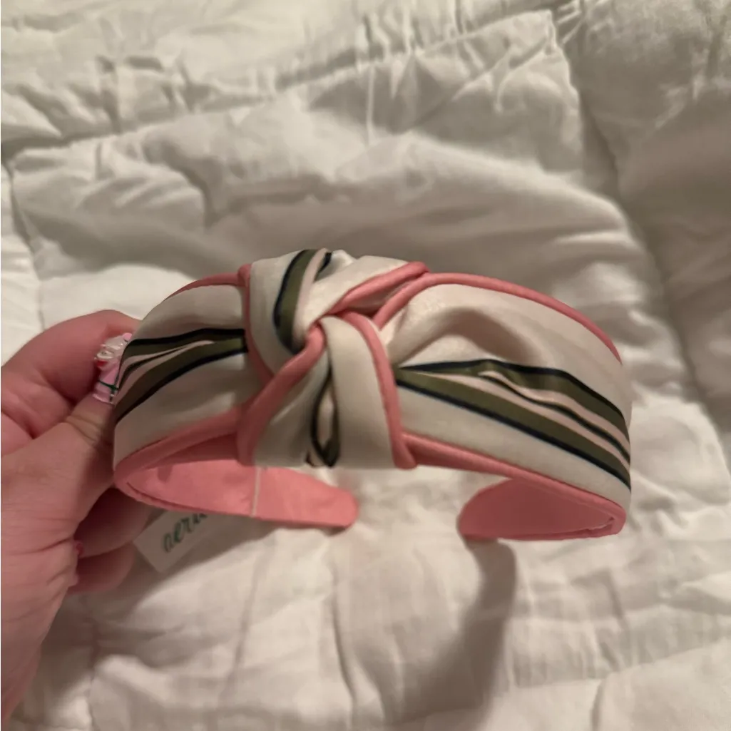 Aerie Knotted Striped Headband in Pink, White, and Olive Green NWT - Image 4