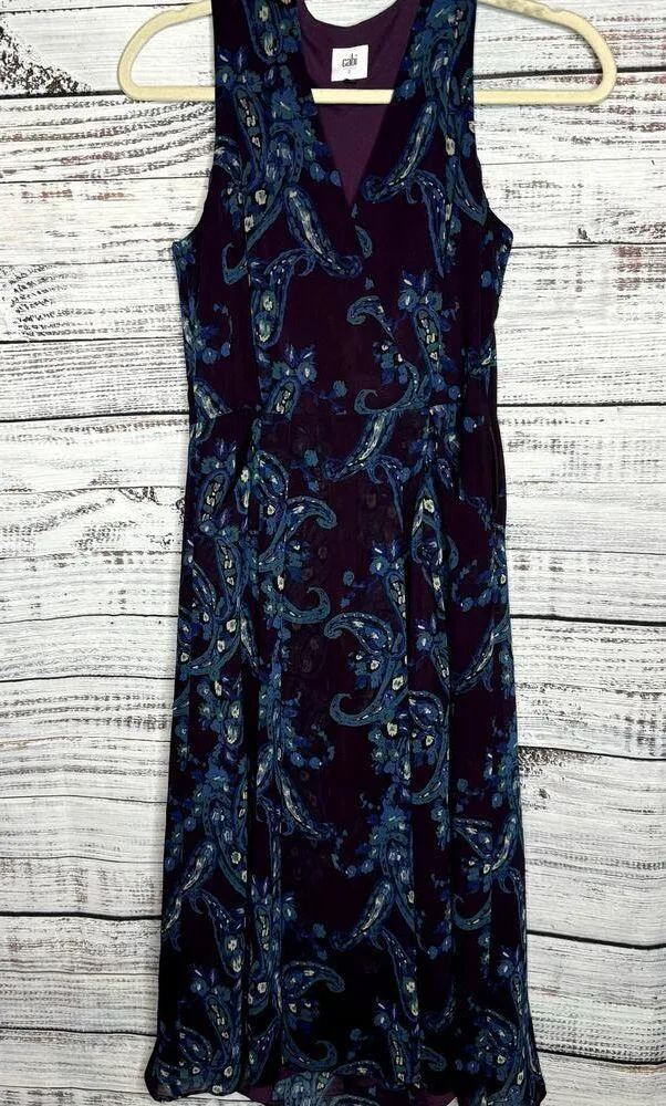 𝅺CABI Paisley Treasure Floral Style 3461 Midi Dress With Pockets Size 2 - Image 4