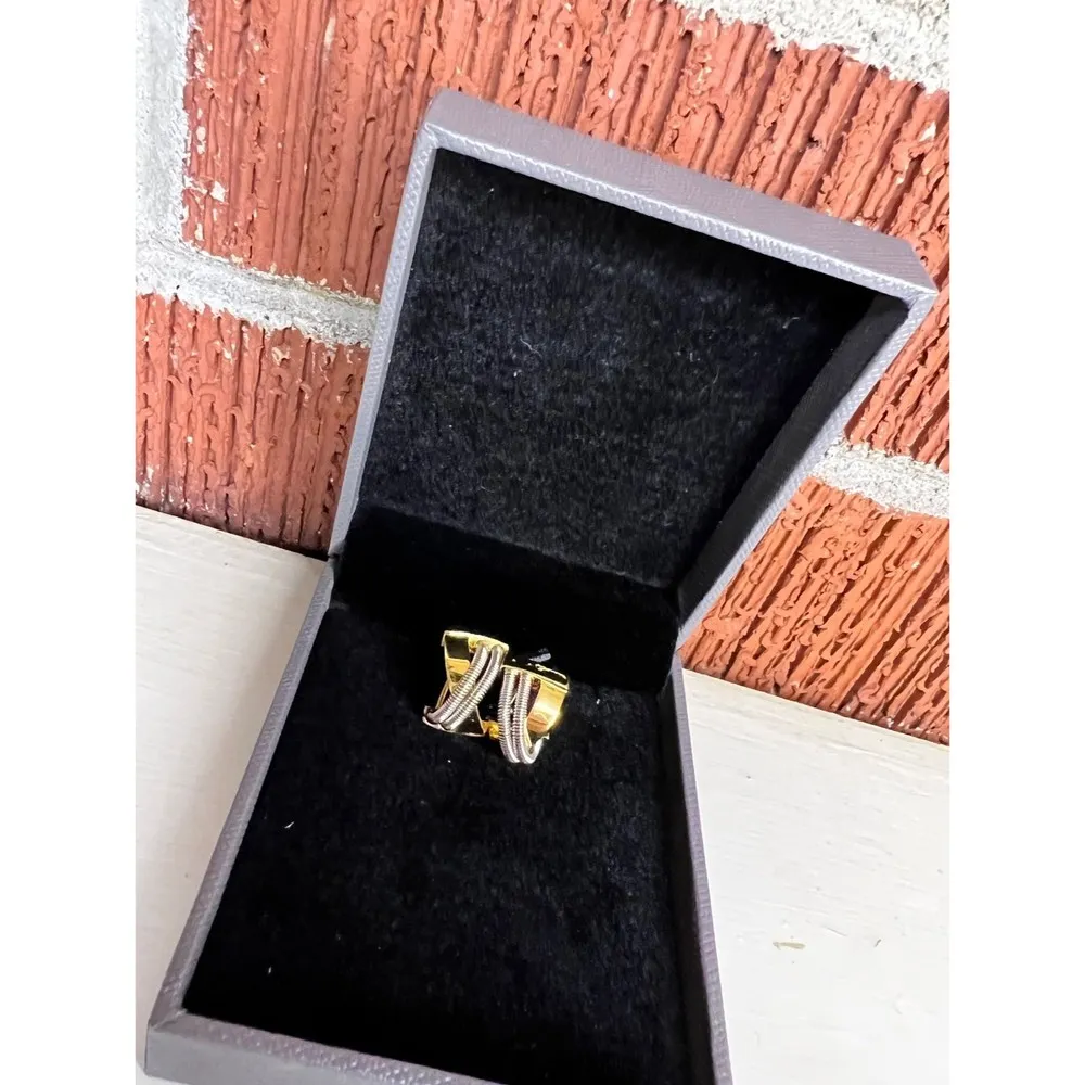 Earrings 18K Gold Plated Hoop Earrings Round Cue Cubic Zirconia Gold Silver C1 - Image 89