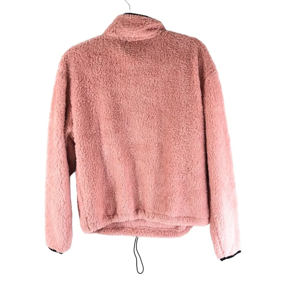 No Boundaries Sherpa Faux Fur Pullover Chinch Waist 1/2 Zip Pockets Pink L - Image 2