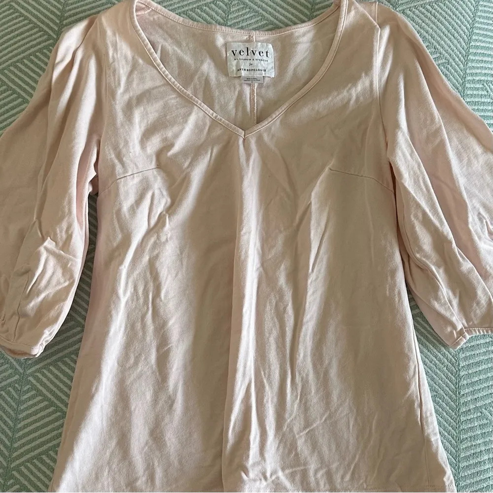 Velvet by Graham & Spencer For Anthropologie Pink Puff Sleeve Top - Image 3