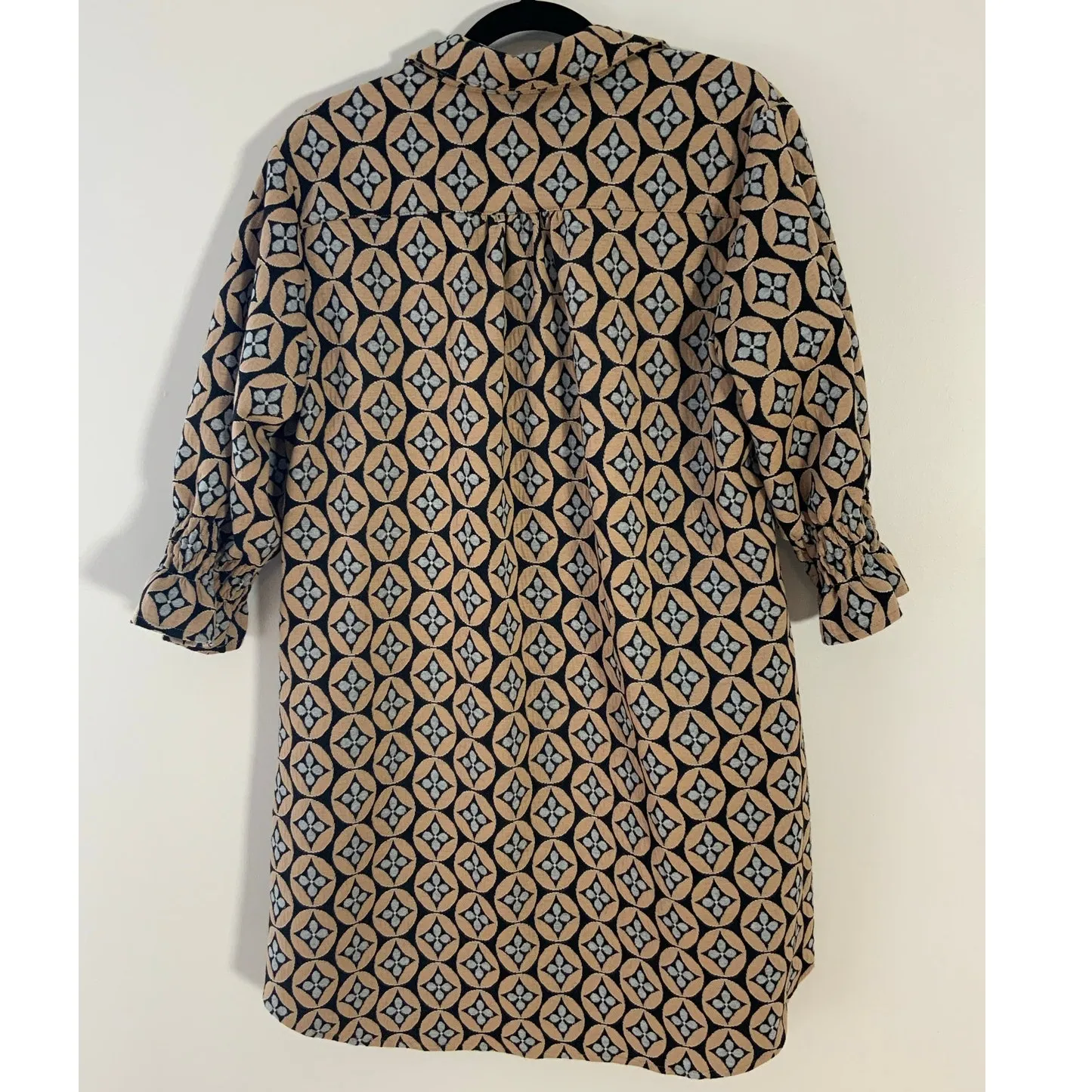 Boho Chic Quilted Button up Dress Women's size large Brown - Image 3