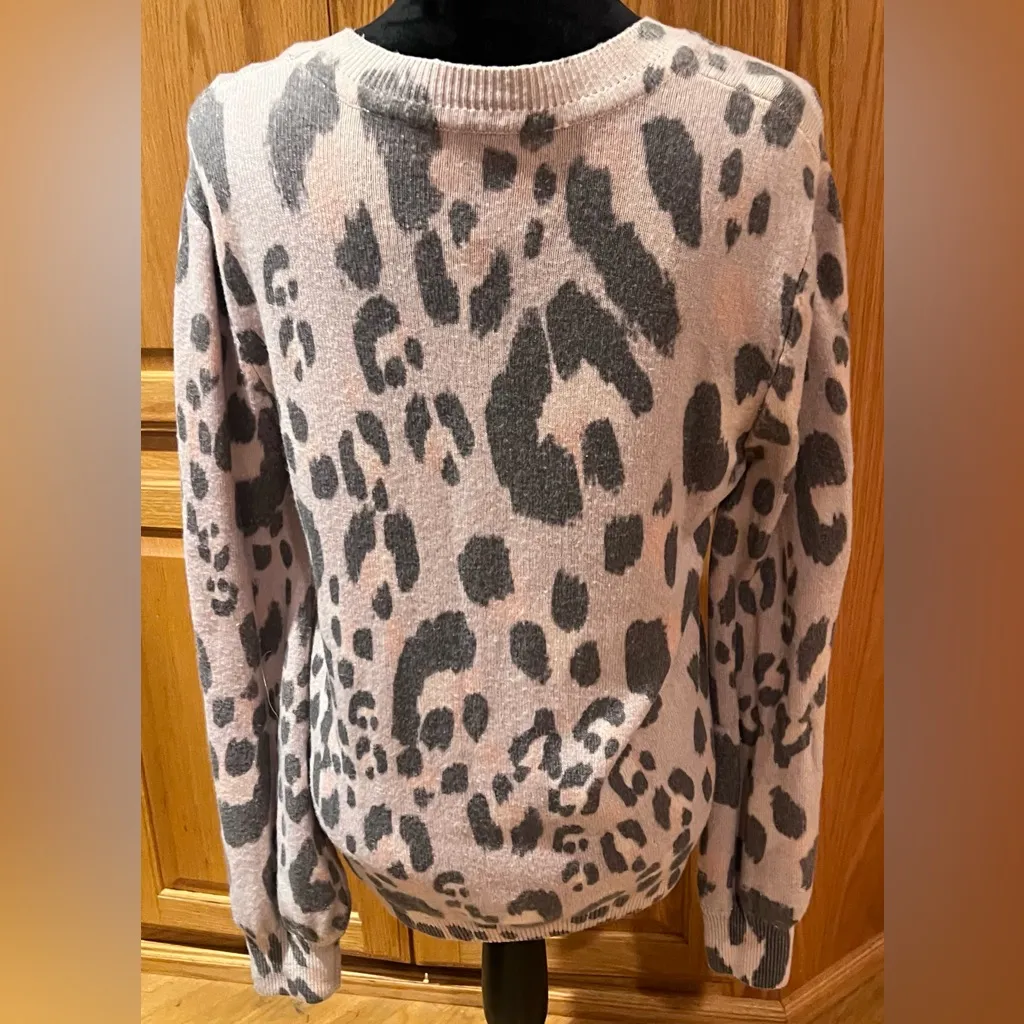 Le Superbe Leopard Print Pullover Cashmere Wool‎ Sweater Pink Gray Size Small - Image 6