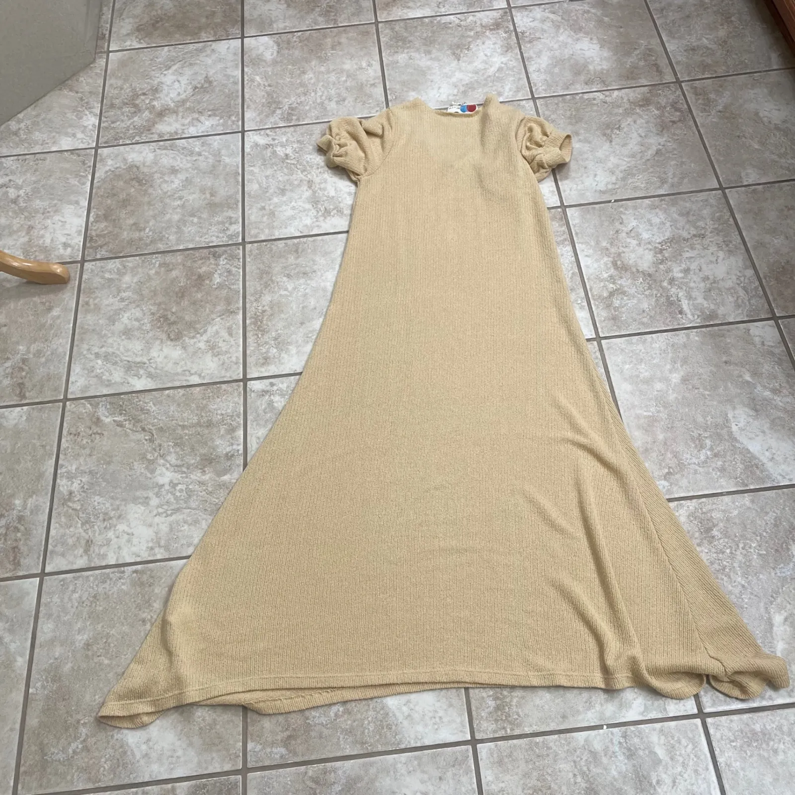 Free People Montauk Maxi  Ribbed Knit Maxi Dress Beige  V Neck Casual Size XS - Image 5