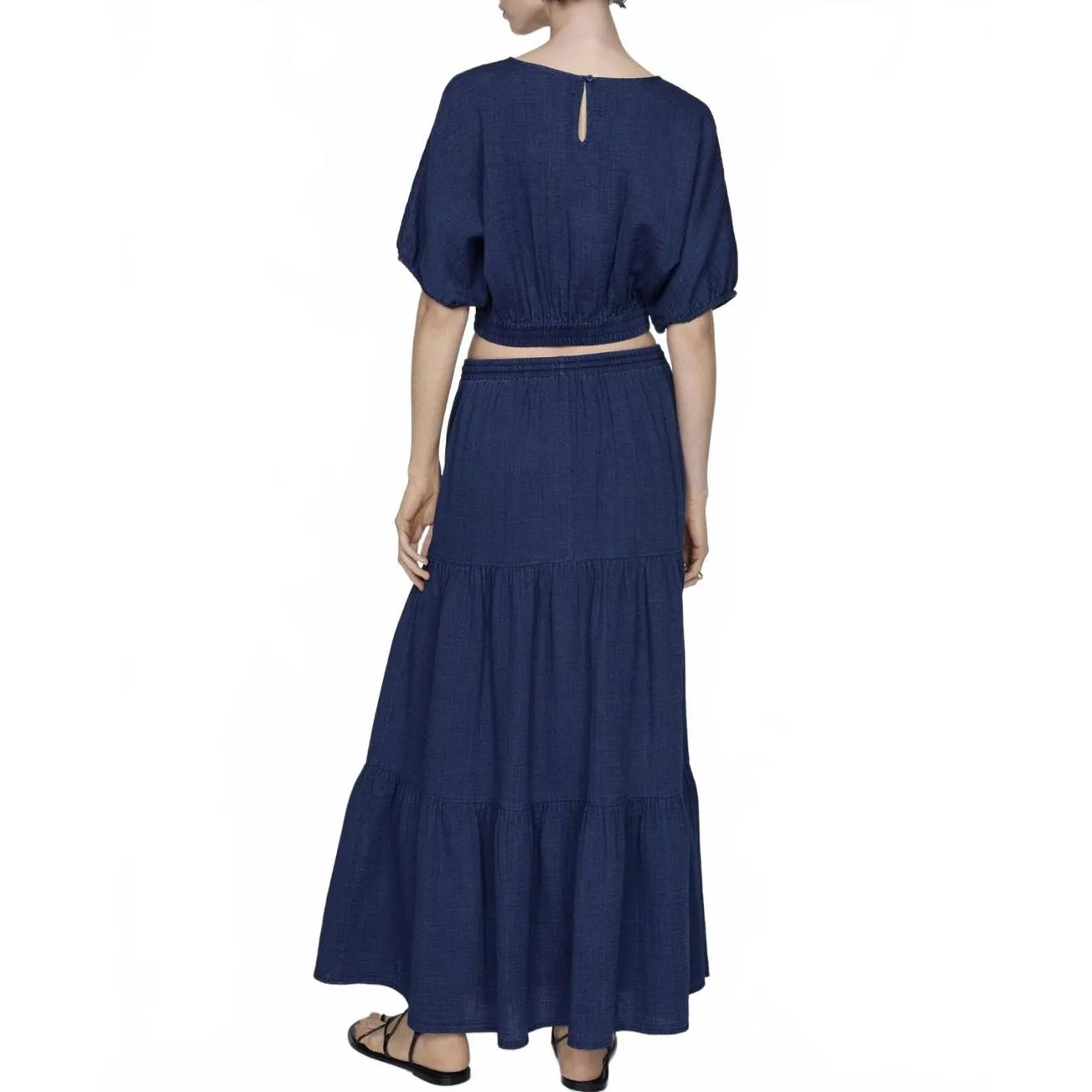 Mango Long Cotton Flared Skirt Night Blue NWT Large - Image 6