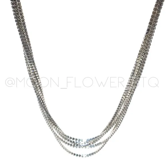 Silver Rhinestone Multi Strand Necklace - Image 6