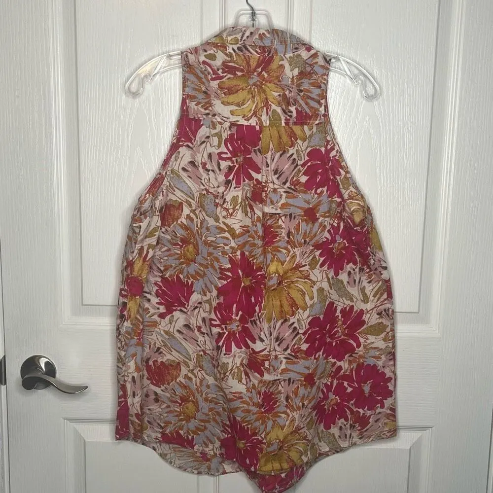 Anthropologie Porridge Sz 14 Floral Button Up Sleeveless Blouse Top - Image 8