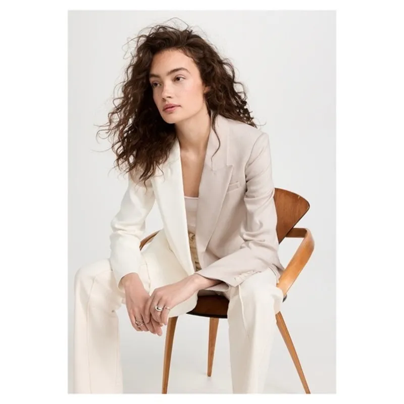 VERONICA BEARD Braeton Tan White Dickey Blazer Jacket Officewear Linen size 14 - Image 8