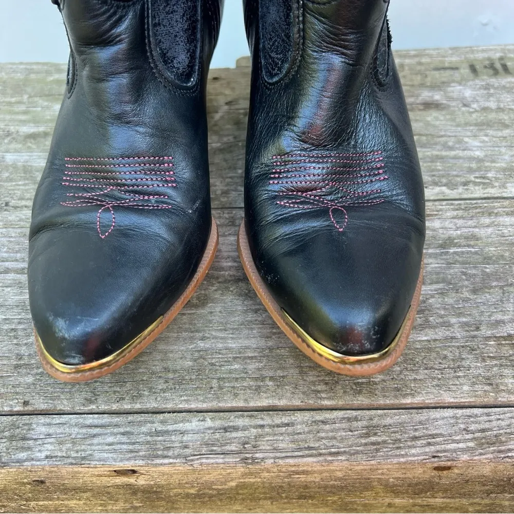 Vintage 80s Dingo Black Cherry High Heeled Cowgirl Boots Booties 7M - Image 3