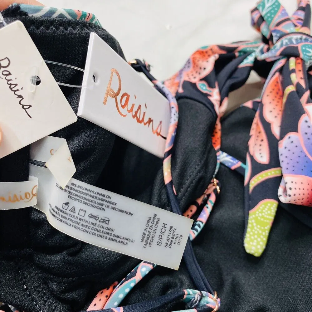 Raisins Puerto Vallarta One Piece Swimsuit Indo Bloom Boho Floral Black Mono S - Image 7