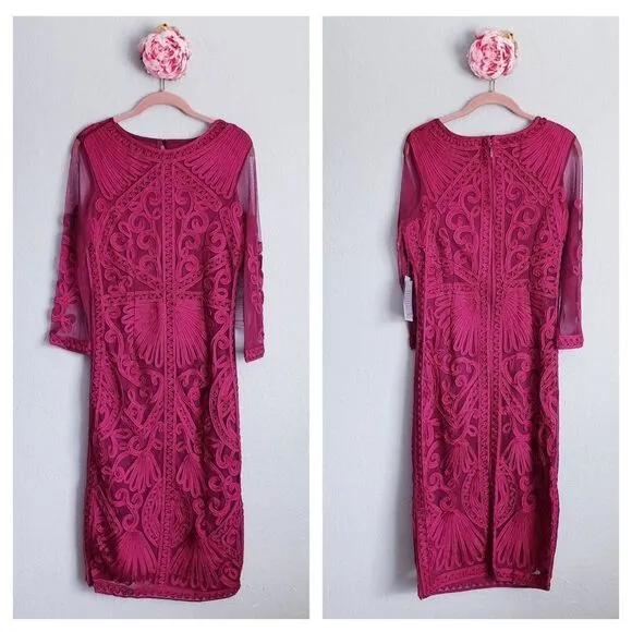 JS Collections Soutache Embroidered Midi Dress in Berry