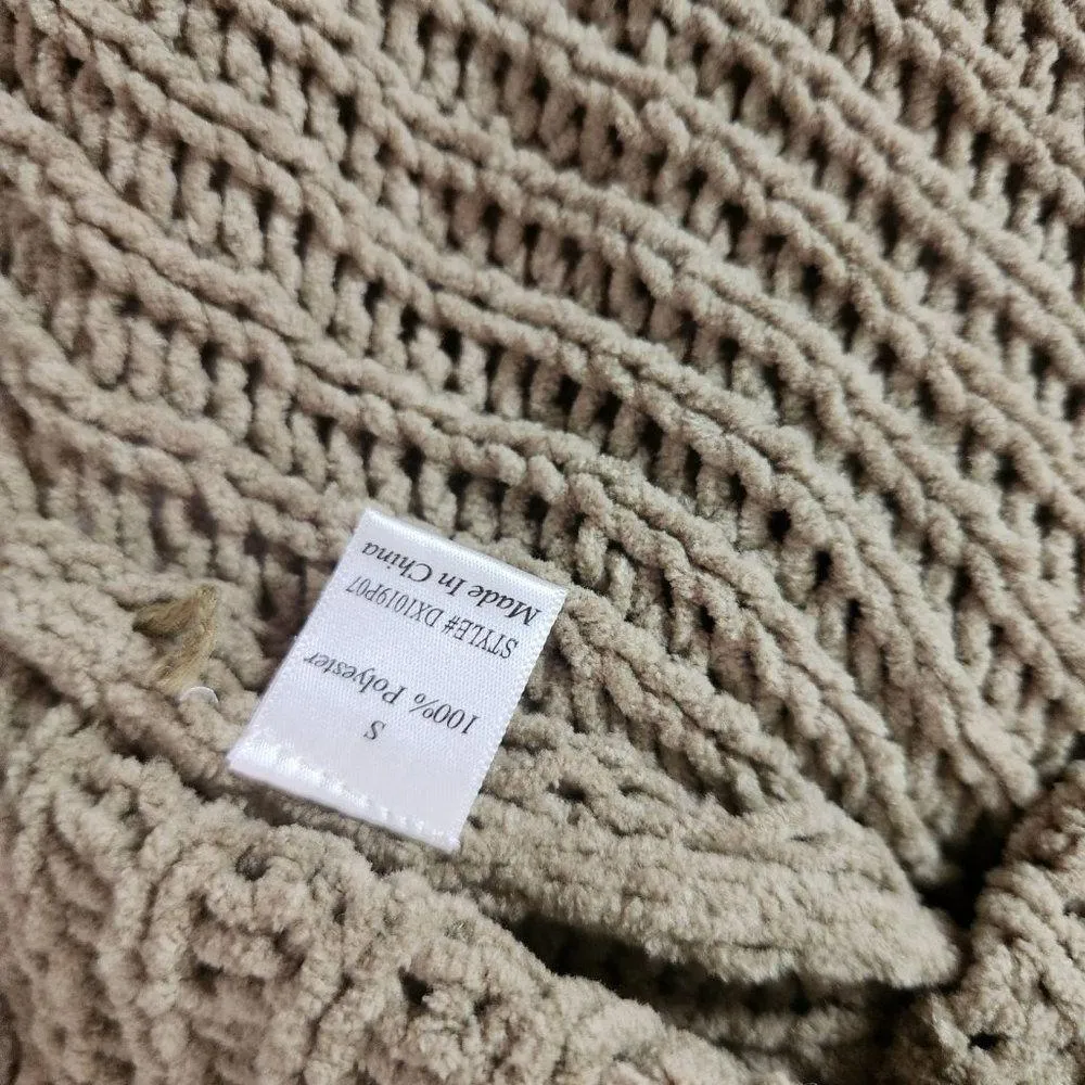 Pink Lily Womens Small Olive Green Open Knit Oversized Drop Shoulder Sweater - Image 13