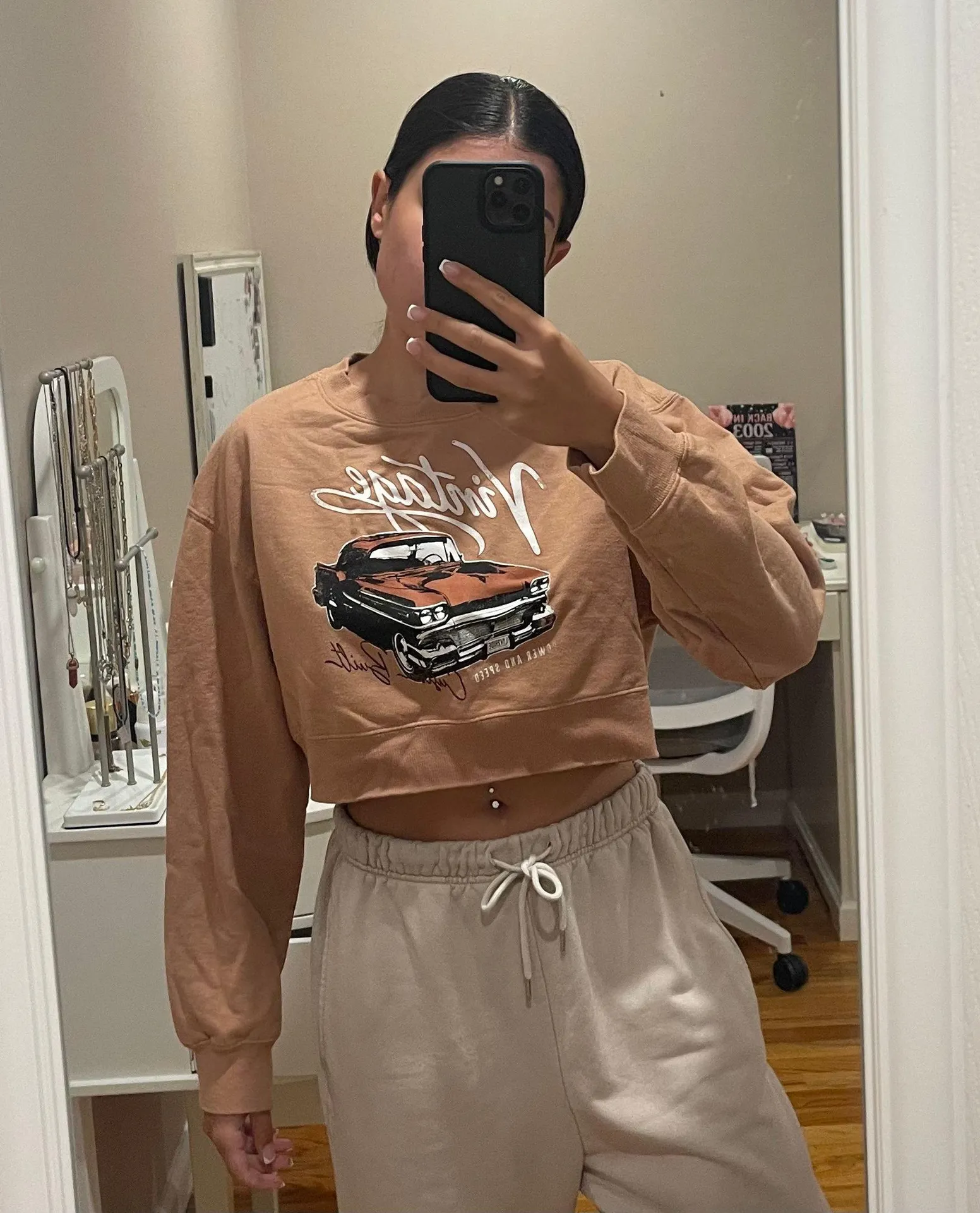 Cropped Tan Vintage Car Sweater - Image 3