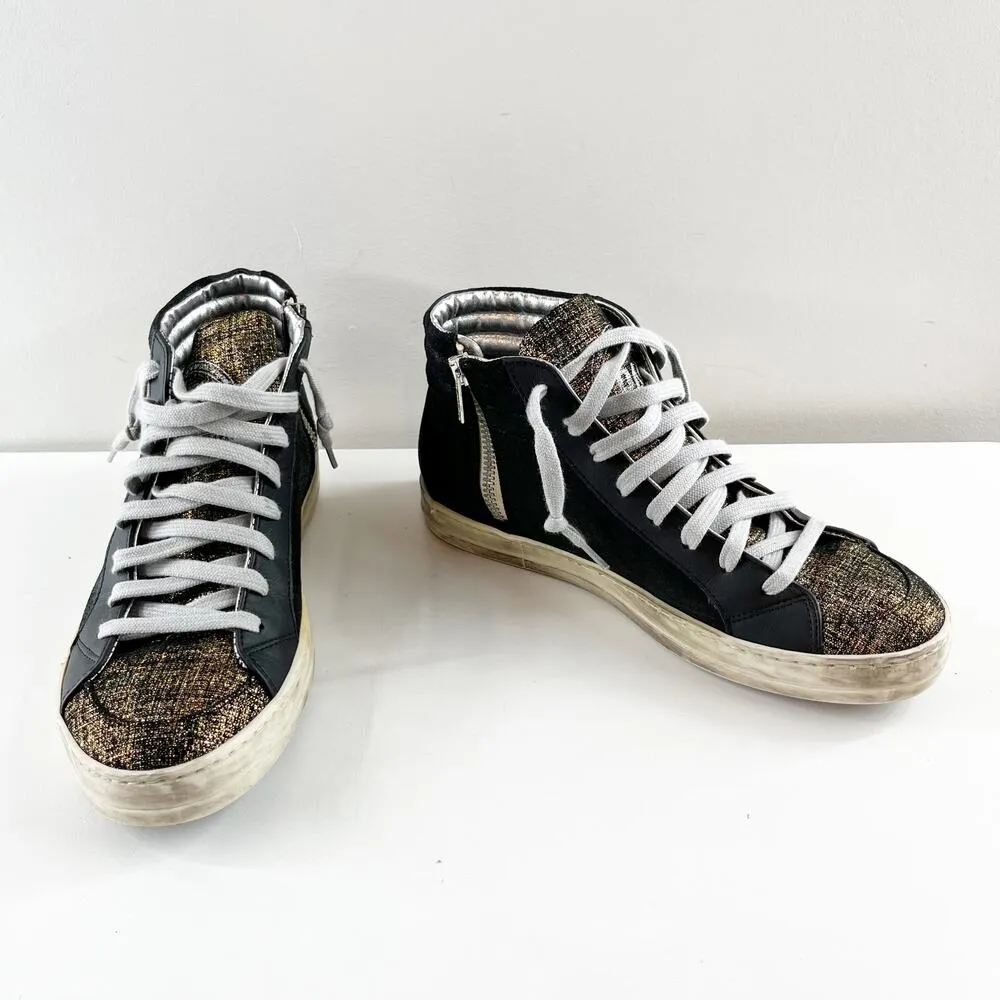 P448 High Top Lace Up Skate Sneakers Black Gold Foil 7 - Image 3