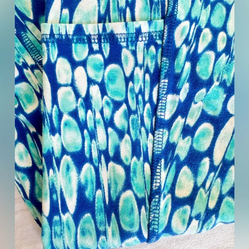 Weekends by Chico’s Royal Blue Teal & White Capri Leggings w Thigh Pockets 1/M - Image 5