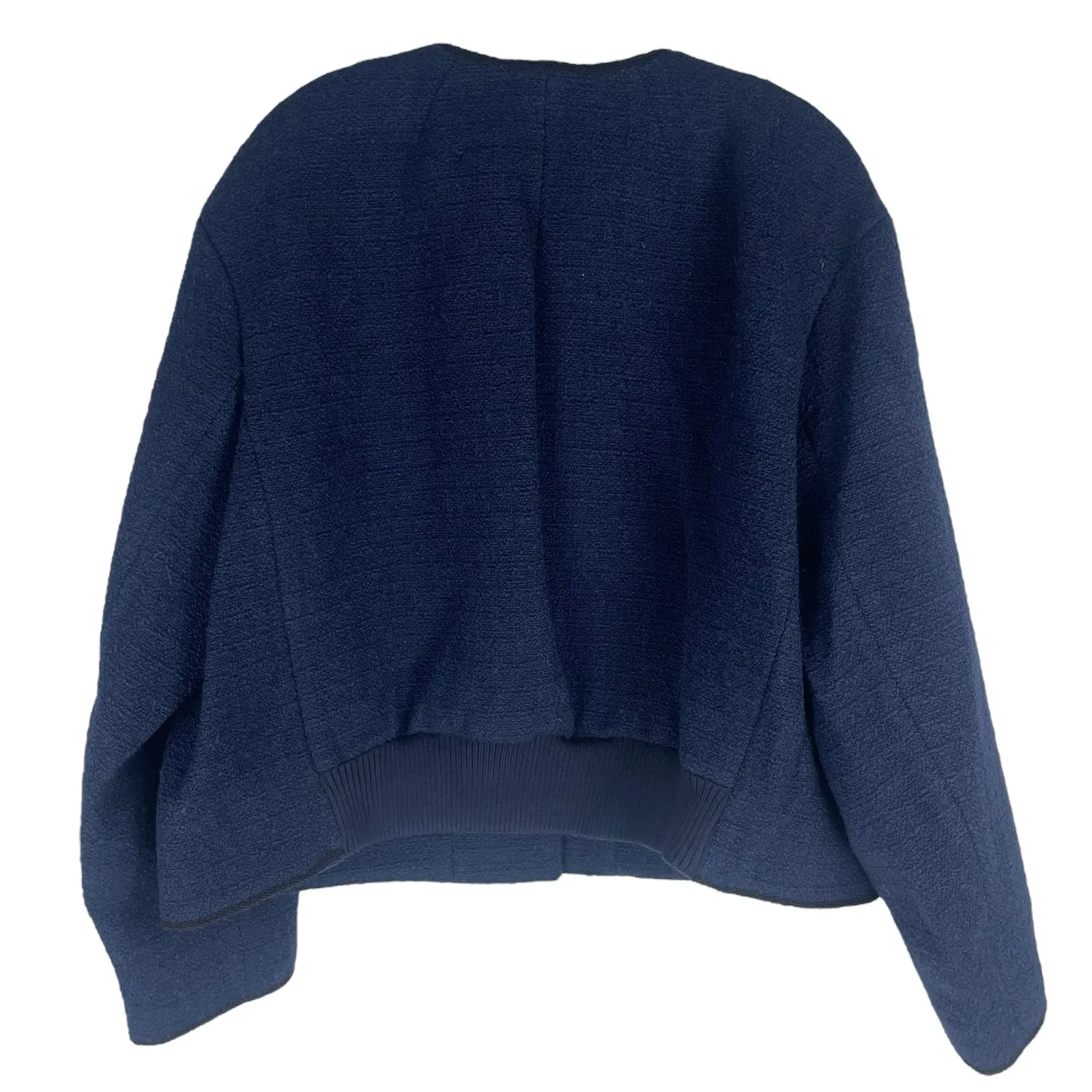 J.Crew  Tweed Bomber Lady Jacket Wool Blend Navy Gold Button Size 14 - Image 11