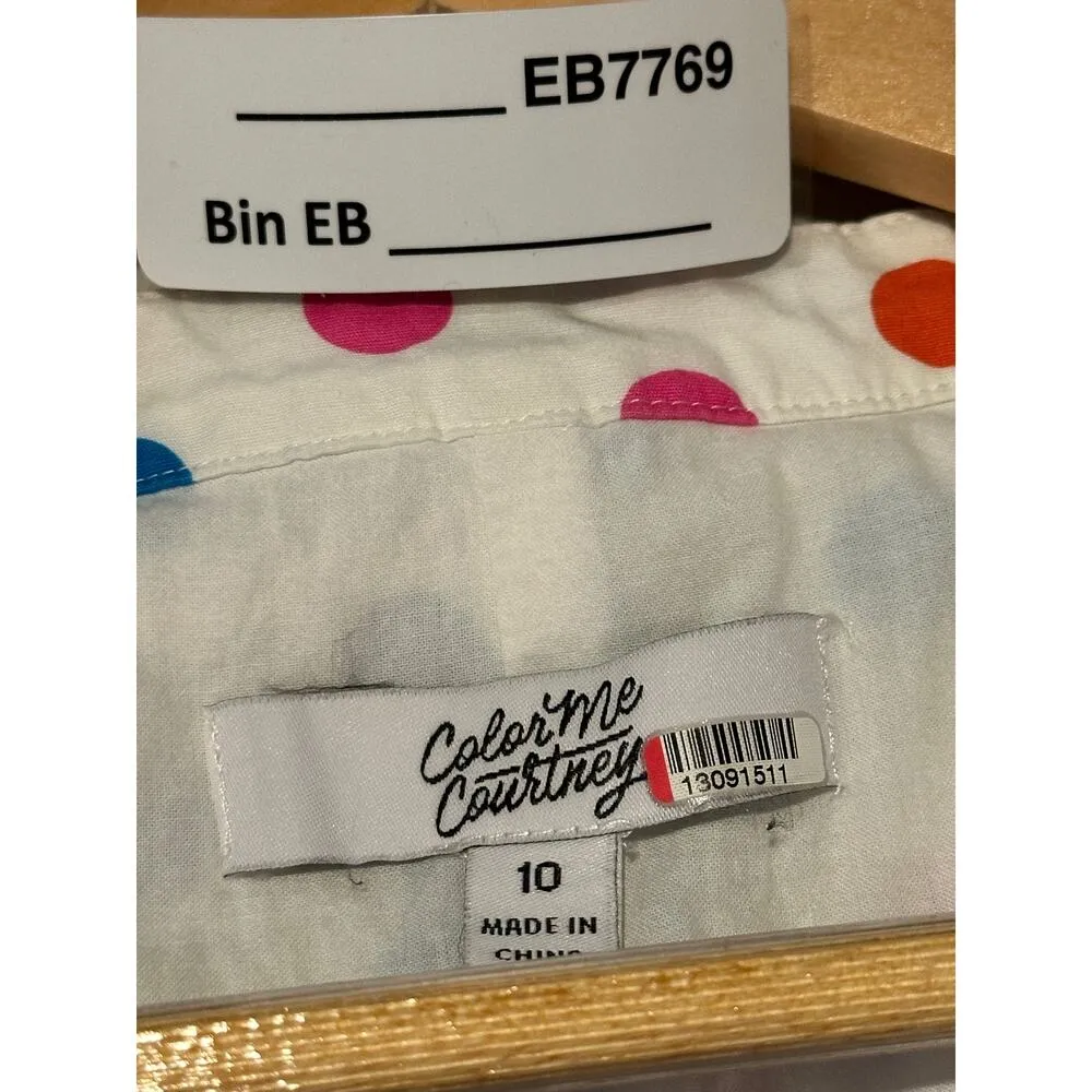 Color Me Courtney Long Short Sleeve Dress White w/polkadots Size 4 - Image 10