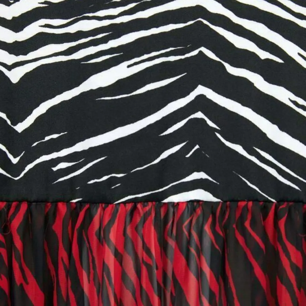 ZARA ANIMAL ZEBRA PRINT FLOATY CONTRAST DRESS BLACK/WHITE/RED SIZE XS NEW - Image 8